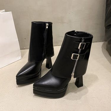 2025 New Black High-heeled Boots Thin Women's Boots_voghion.com