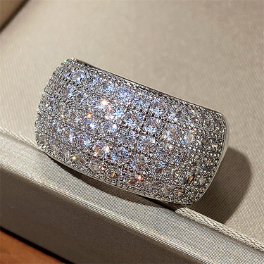 Cao Shi Plating Ring Super Sparkling Full Diamond Half Circle Zircon Women's Ring Accessories_ipsvogv.com