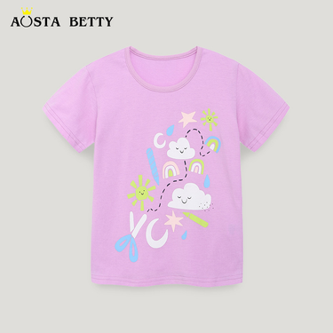 25 Summer New Girls' European And American Fashion Cute Children's Short Sleeve T-Shirt Knitted Cotton Round Neck Kids'_voghion.com
