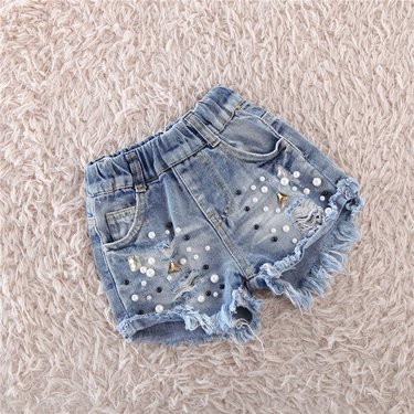 Kid's Clothing Girls' Pearl Jeans Shorts 2024 Summer Medium and Large Children's Hot Pants Children's Leggings Casual Pants_viptrois.com