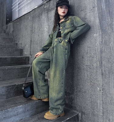 Mother & Kids Girls Autumn Denim Suits 2024 New Style Big Kids Fashionable Retro Jeans Children Spring And Autumn Fashionable Jacket_voghion.com
