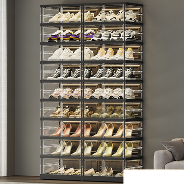 Foldable Shoe Organizer No Assembly Required Pull To Open Multi-Layer Large Capacity Shoe Storage Box Plastic Transparent Design_voghion.com