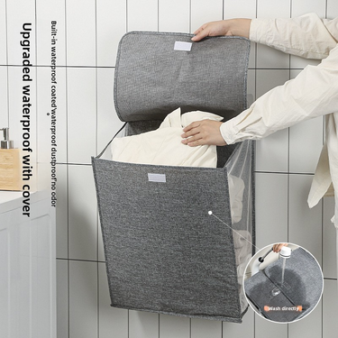 Foldable Laundry Hamper With Lid - Large Capacity Wall-Mounted Clothes Storage Basket_voghion.com