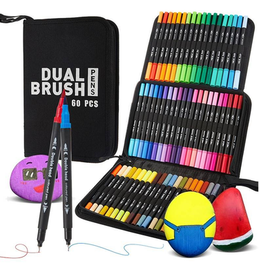 80-Color Dual Tip Watercolor Brush Pens Set For Kids & Adults - Quick-Dry Fine & Broad Markers For Drawing, Sketching, Coloring Books, Canvas Bags_voghion.com