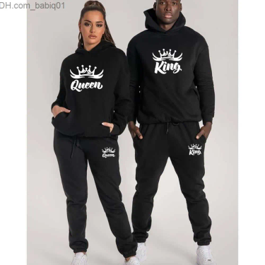 Men's Tracksuits King or Queen Print Fashion Couple Hoodie and Pant Set Tracksuit 2pcs T230802_voghion.com