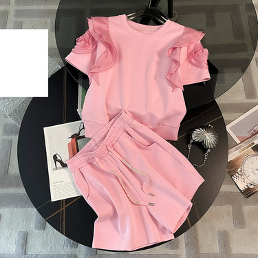 Women's small stature, a complete set of Internet celebrities street-blasting short-sleeved shorts two-piece suit_viptrois.com