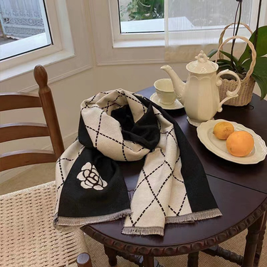 Designer Style Autumn And Winter Imitation Cashmere Scarf, Peony Flower Style, New Warm Shawl, Scarf, Camellia Dual Purpose Printed Scarf_voghion.com