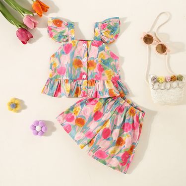 Baby Girl Clothes Summer New Flower Printed Tops with Shorts Baby Girl Newborn Wear_voghion.com