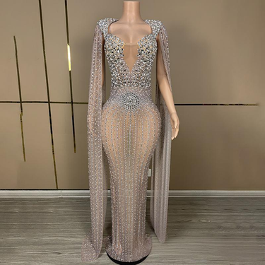 Women's Clothing Deep V Diamond Luxury Cocktail Party Evening Dress Pageant Model Catwalk Performance Costume(Pre-sale | Ships In 15 Days )_voghion.com