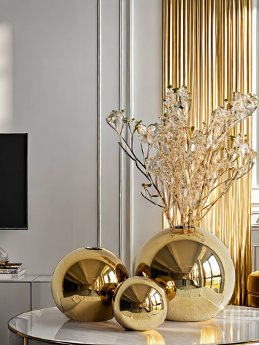 A Light Luxury Golden Spherical Vase Suitable For Living Room, Study, Office Desk, Foyer Decoration, Fresh Flowers In Vase_voghion.com
