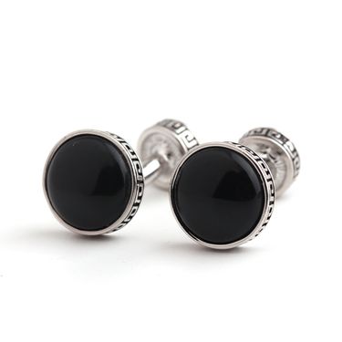 Round Double Head Black Cat's Eye Cufflinks Baking Paint Oiled Gem Cuff cufflinks_voghion.com