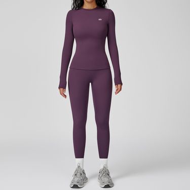 Cross-Border Brushed Sleeve T-Shirt Long Pants Yoga Round Neck Tight-Fitting Fitness Wear Running Sports Quick-Dry_voghion.com