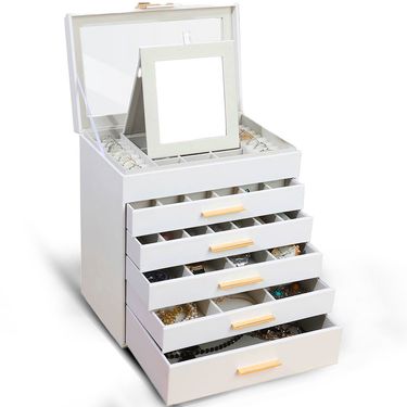 6 Layer Jewelry Boxes, White And Black 6 Layer Large Jewelry Box For Necklace, Bracelet, Earrings, Rings Storage, Jewelry Holder Organizer For Gift_voghion.com