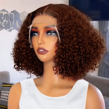 Cheap Brown Short Bob Wig 13x4 100% Human Hair Lace Front Wigs Brown Deep Wave Human Hair Bob Wigs #4 Bob 180% Density For Woman_voghion.com