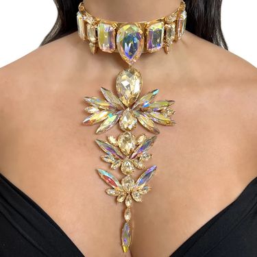 New Exaggerated Geometric Pendant Personality Full Diamond Rhinestone Choker Party Accessory Necklace_voghion.com
