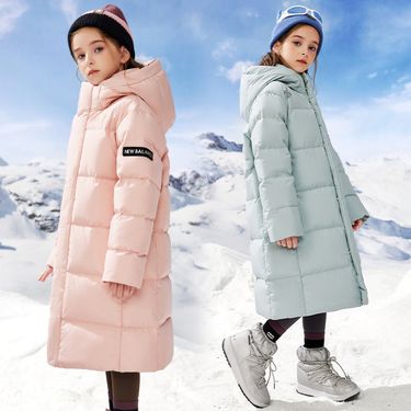 Mother & Kids Boys Girls Long Down Jacket With Hood, Thick Warm Knee-Length Winter Coat For Kids (Grey, Black, Navy, Pink, Light Blue)_voghion.com