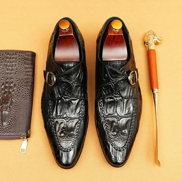 Monk leather shoes men's leather dress men's shoes trend men's slip-on business casual shoes plus-size leather shoes_voghion.com