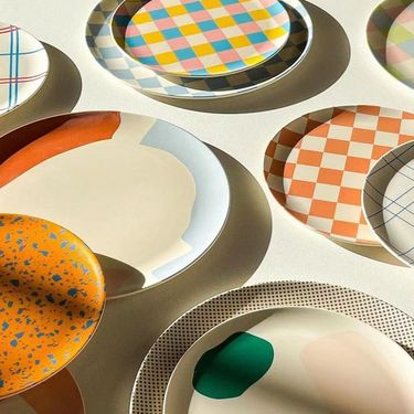 Canada XENIA Taler Flat Heat-Resistant Dinner Salad Fruit Plate Checkerboard Lines Inkjet Bamboo Fiber_voghion.com