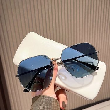 Transparent blue versatile polygonal metal driving sunglasses men and women, Korean version, trendy seaside travel_voghion.com