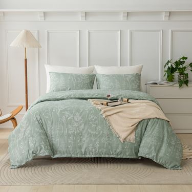 Ultra Soft Reversible Floral Print Duvet Cover Set - Twin - Sage Green_voghion.com