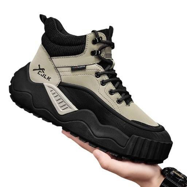 Men's high top British style retro outdoor casual sports thick soled height increasing work boots_voghion.com