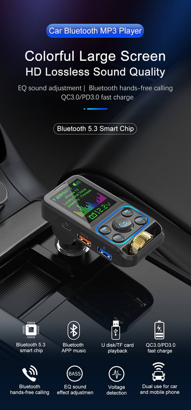 BC83 Car Bluetooth MP3 Player: Color Screen, HD Sound, Hands-Free Calling, Fast Charging, And Dual Device Compatibility_voghion.com