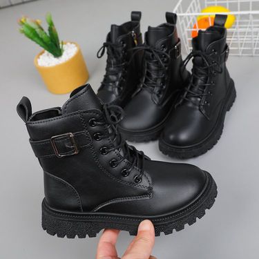 Martin British Style Girls Spring Autumn New Versatile Big Kids Students Fleece Lined Warm Short Boots_voghion.com