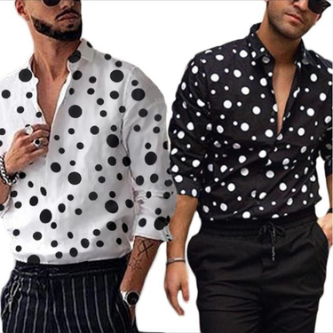 2023 New Single Breasted Polka Dot Print Men's Shirts Business Casual Fashion Long Sleeve Shirts Autumn Slim Shirts for Men_voghion.com