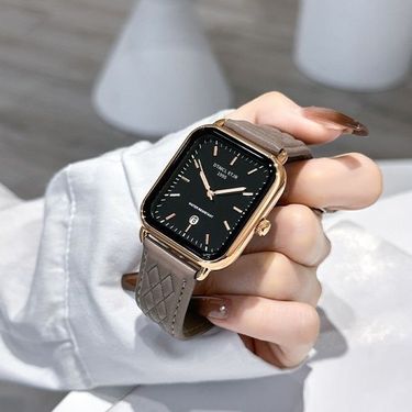 Watch 2024 New Luxury Calendar Niche Square Casual Fashion Elegant Exquisite Leather Strap Wristwatch For Men And Women_voghion.com