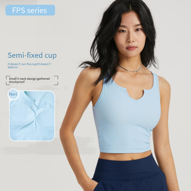 Women's Clothing Ribbed Semi Fixed Sexy Sports Bra Gathered Shockproof Yoga Vest Training Running Fitness Tops For Women_voghion.com