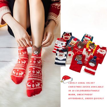 Christmas socks autumn and winter new big red socks cartoon striped women's socks three-dimensional ear tube socks_voghion.com