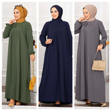 Women's Pleated Modest Maxi Dress, Muslim Turkish Style Long Sleeve Gown, Elegant Evening Abaya For Party Or Formal Wear_voghion.com