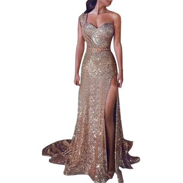 Women's Clothing Summer Halter Neck Dress Long Banquet Style Sexy And High End One Shoulder Stamping Long Evening Dress_voghion.com