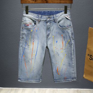 Men's Clothing Fashion Washed Paint Jeans Casual Stretch Denim Shorts_voghion.com