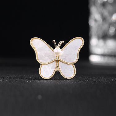 White Butterfly High-end Anti-Shell Pearl Anti-Exposure Pin Brooch Clothing Accessory_voghion.com