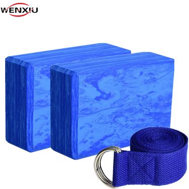 Three-Piece Gradient Blue Stretching Strap High-Density Brick Yoga Rope Beginner's Auxiliary Tool Set_voghion.com