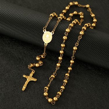 Gold Color Collarbone Chain Stainless Round Bead Cross Jewelry Accessories Titanium Steel Necklace_voghion.com