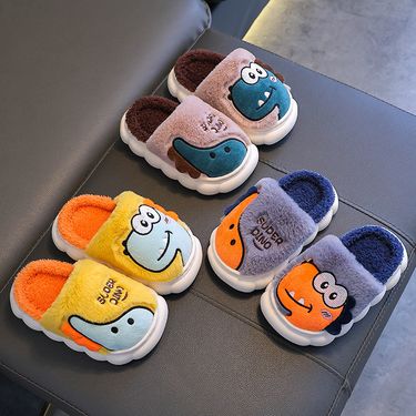 Mother & Kids Cozy Winter Kids Slippers - Soft Fleece-Lined Non-Slip Cotton House Shoes For Boys & Girls (Toddler To Big Kids) - Grey/Yellow_voghion.com