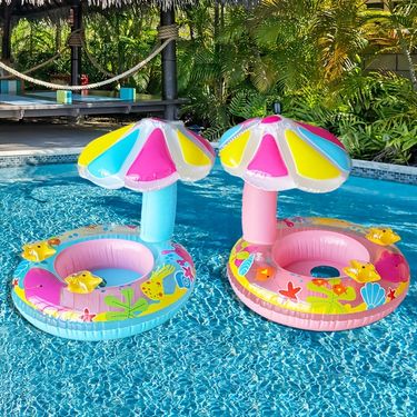 Cartoon Inflatable Swimming Ring, Colorful Mushroom Seat Boat Swimming Ring, Thickened Transparent PVC Water With Fluffy Swimming Ring_viptrois.com
