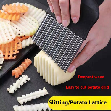 Heavy Duty Black Handle Stainless Steel Wavy Blade Potato Cutter - Crinkle Cut French Fry Maker & Vegetable Slicer For Home Kitchen_voghion.com