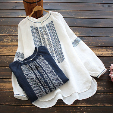 Women's New Shirt Large Size Cotton And Linen Long Sleeve Loose Tops For Women_voghion.com