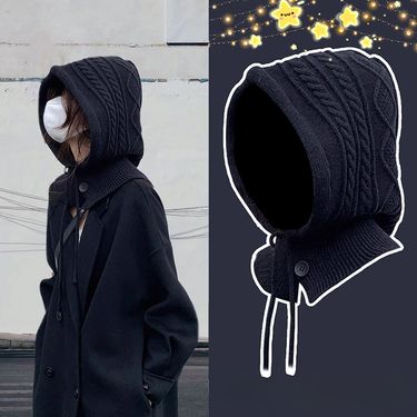 Balaclava women's winter warm Fried Dough Twists braid scarf integrated ear protection cold proof wool knitting hat_voghion.com