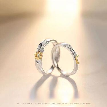 S Pure Silver Sun And Moon Couple Style Light Luxury Niche Ins Design High-end Feel Best Friend Pair Ring Gift_voghion.com