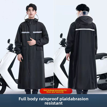 Heavy-Duty Rain Poncho For Hiking & Outdoor Work – Waterproof PVC-Coated Oxford Fabric, Adjustable Hood & Reflective Strips (Detachable Pockets)_voghion.com