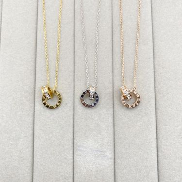 Full Body Titanium Steel Gold-Plated Double Ring Roman Set Necklace Light High-End Fashion Accessory_voghion.com