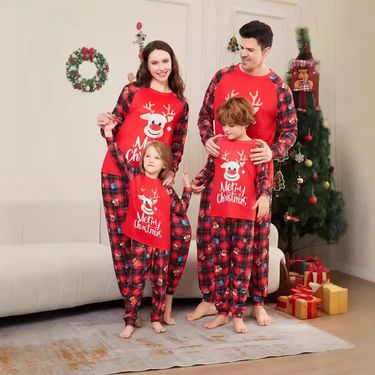 Christmas deer snowflake letter plaid Christmas family dress printed homewear sleep_voghion.com