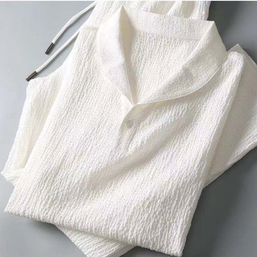 Men's Clothing White Casual Sports Suit For Men In Summer With Lapel, Fashionable, Light Luxury, Pleated Two-piece Suit, Thin And Handsome, Trendy_mkmklike.com