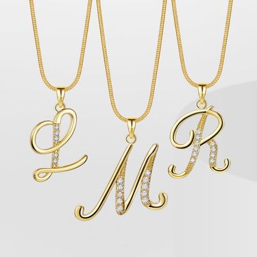 Bohemian Ethnic Retro Women Necklace Letters Creative Simple Alloy Diamond Snake Chain Gold Necklace Premium Clavicle Chain Women_voghion.com