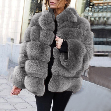 Women's jackets fox fur horizontal splicing artificial fur_voghion.com