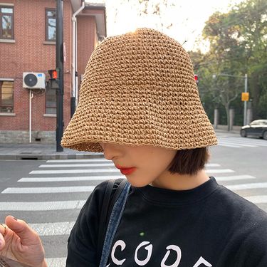 New Arrivals Solid Color Braid Bucket Hat For Women Summer Hollow Out Breathable Beach Hats Knit Dome Fisherman Caps Lady Sunshade_voghion.com